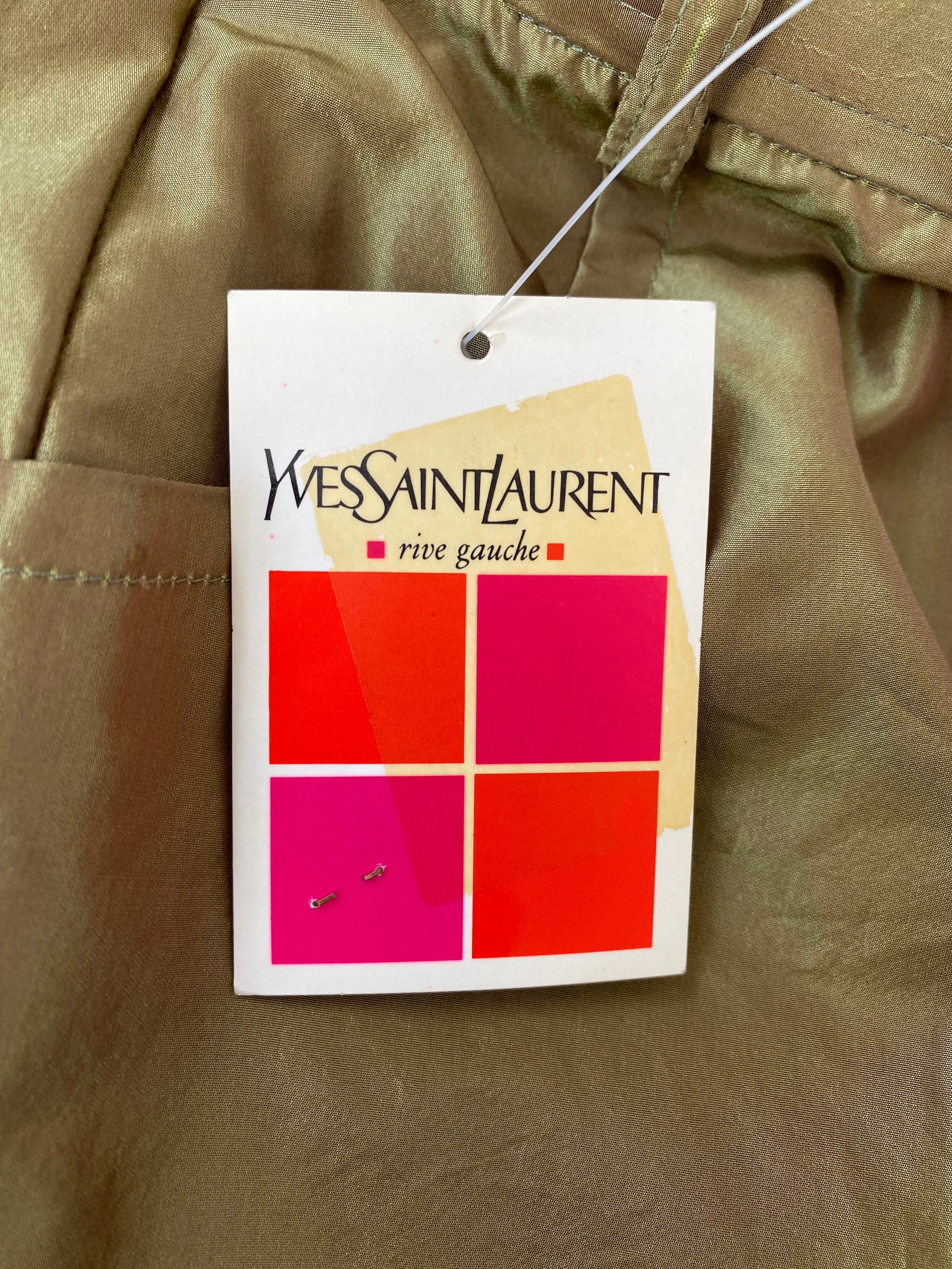 1992 Yves Saint Laurent Runway Documented Irridescent Green Silk Trousers