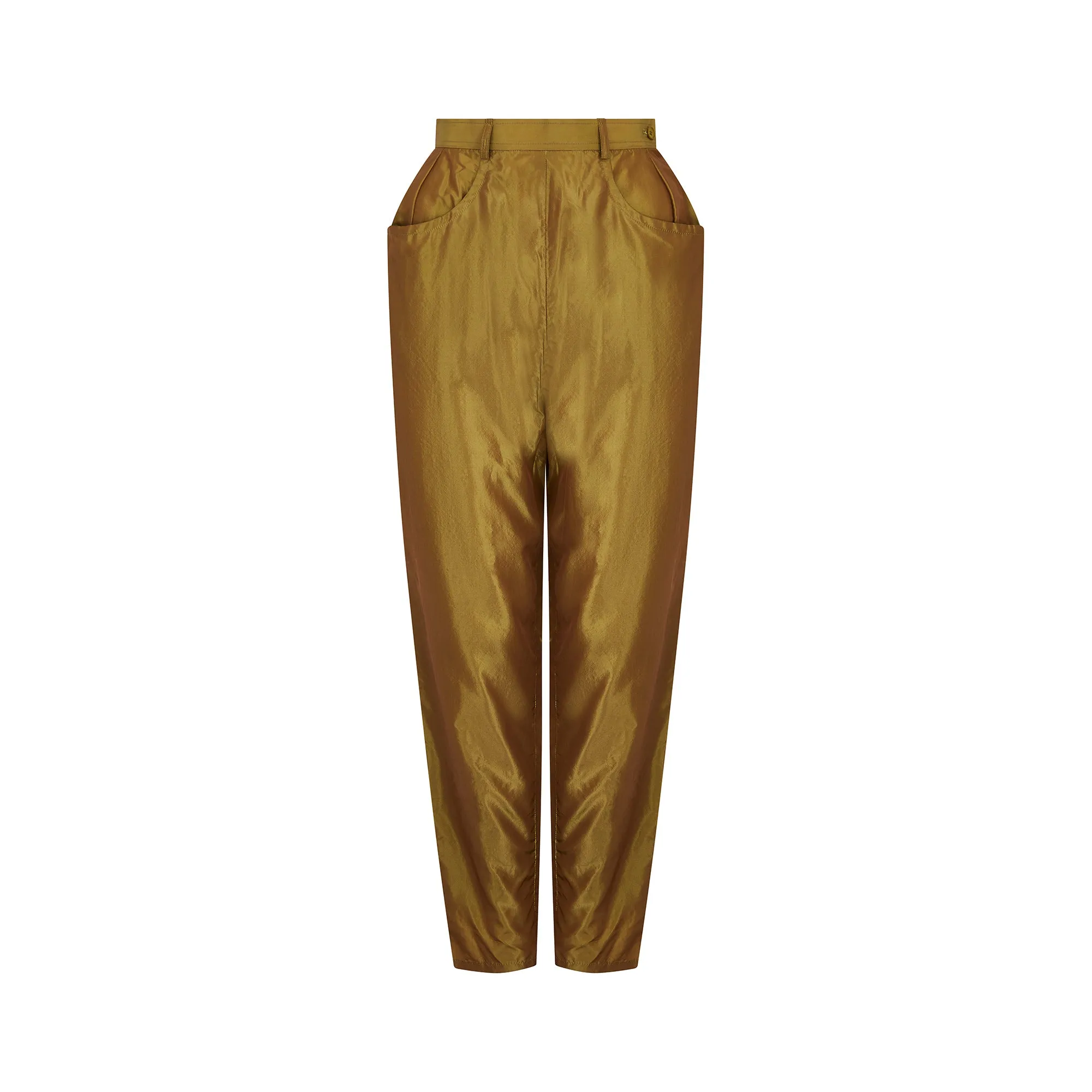 1992 Yves Saint Laurent Runway Documented Irridescent Green Silk Trousers