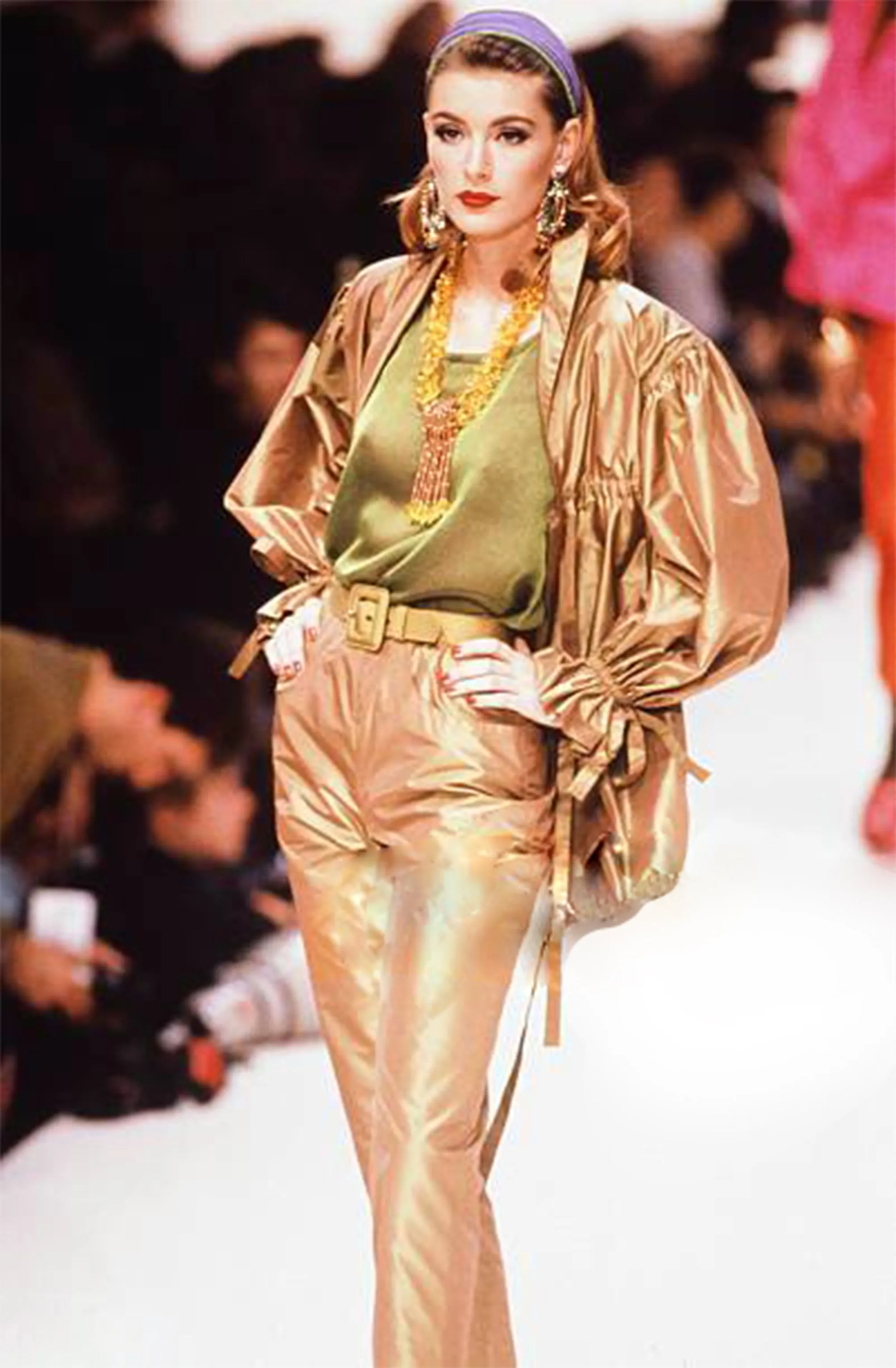1992 Yves Saint Laurent Runway Documented Irridescent Green Silk Trousers