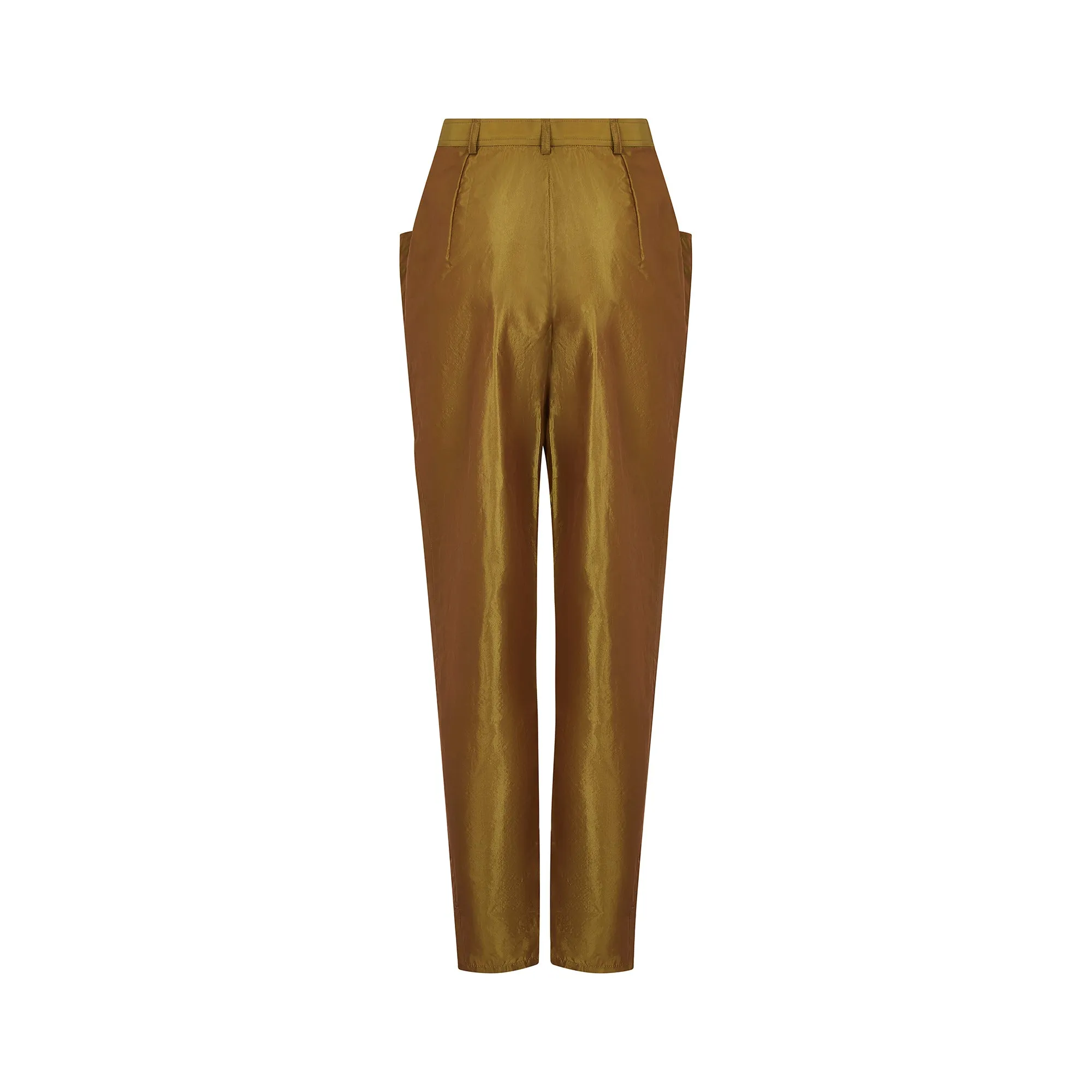 1992 Yves Saint Laurent Runway Documented Irridescent Green Silk Trousers