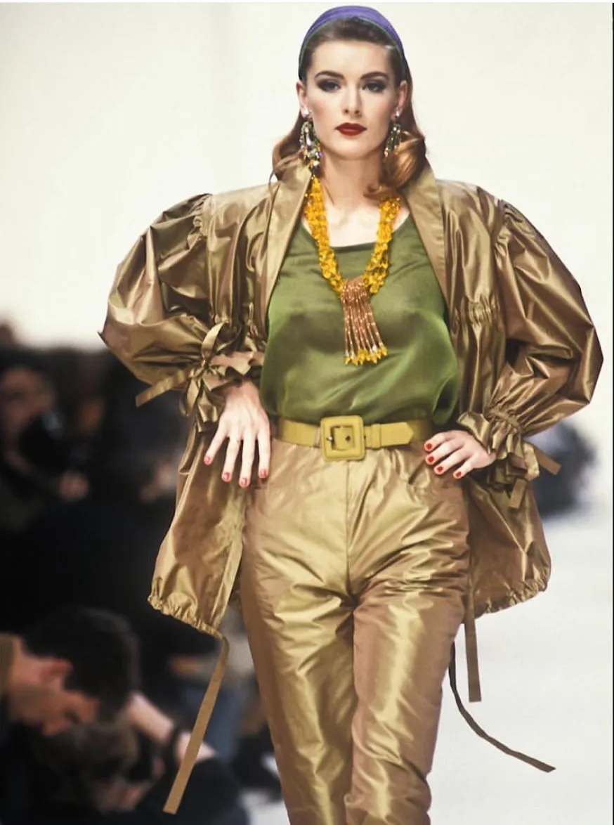 1992 Yves Saint Laurent Runway Documented Irridescent Green Silk Trousers