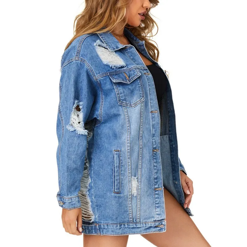 Autumn Cow Girl Distressed Denim Eyes Cotton Women Ripped