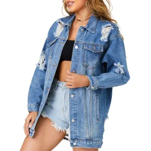 Autumn Cow Girl Distressed Denim Eyes Cotton Women Ripped