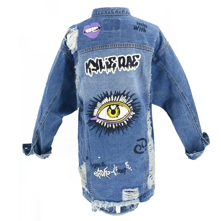 Autumn Cow Girl Distressed Denim Eyes Cotton Women Ripped