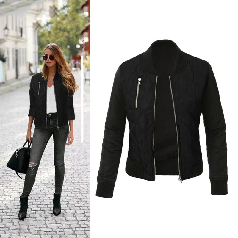 Autumn Winter Leisure Fashion Solid Women Jacket O neck Zipper