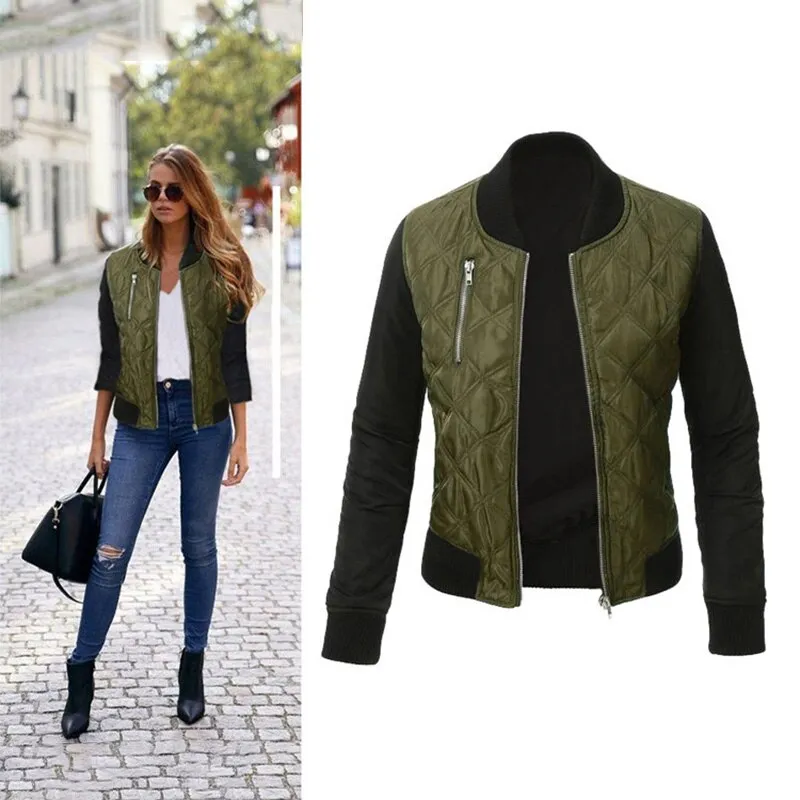 Autumn Winter Leisure Fashion Solid Women Jacket O neck Zipper