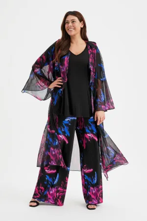 Black Blue Pink Waterfall Long Mesh Kimono