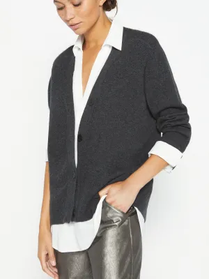 Brochu Walker - Callie Layered Looker Cardigan in Dark Charcoal Melange w/ White Underlayer