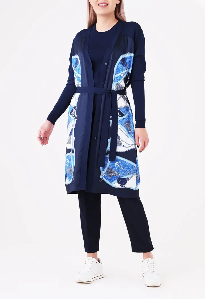 Choice Belt Tassel Print Outerwear Navy