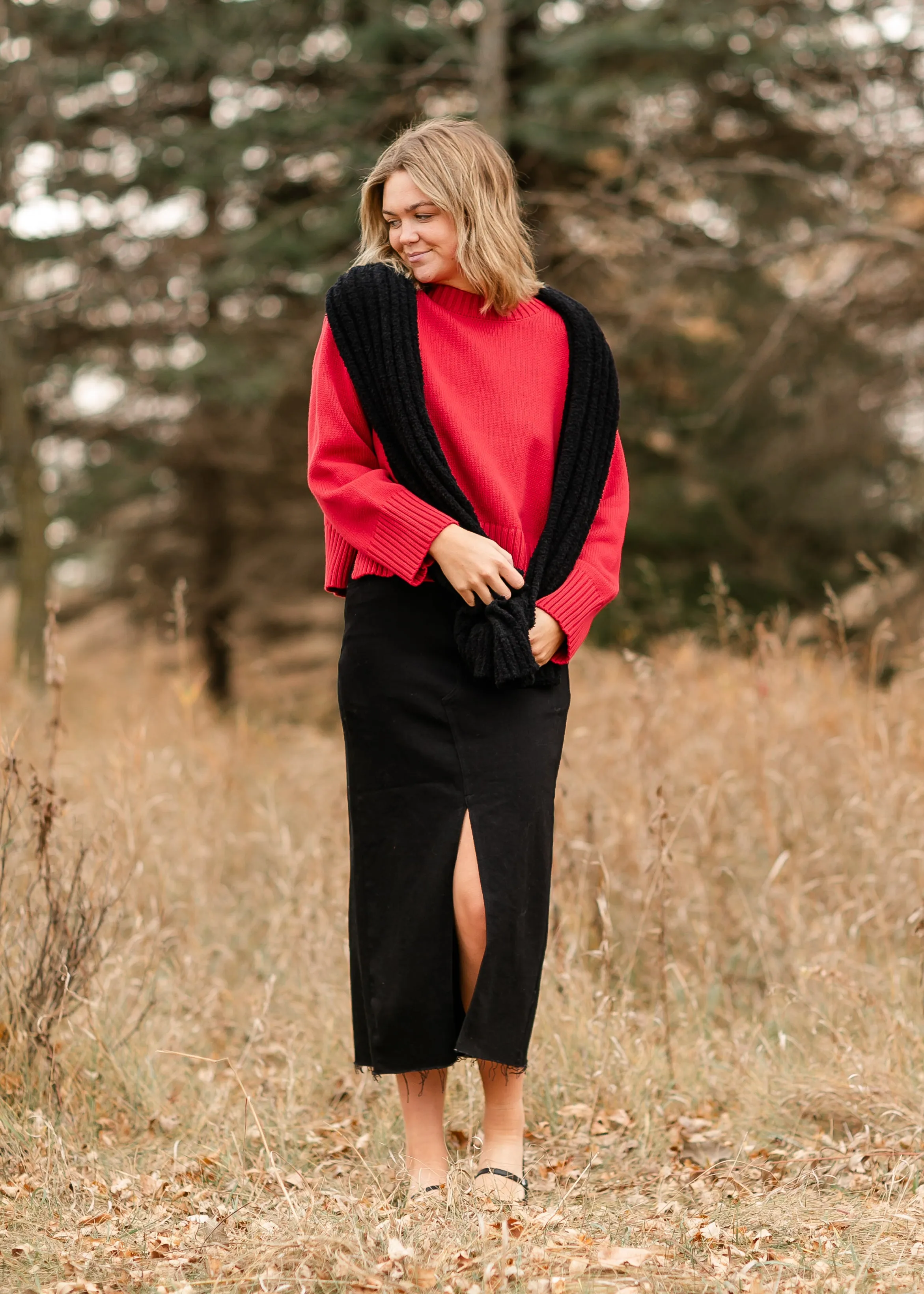 Crewneck Cherry Red Knit Sweater