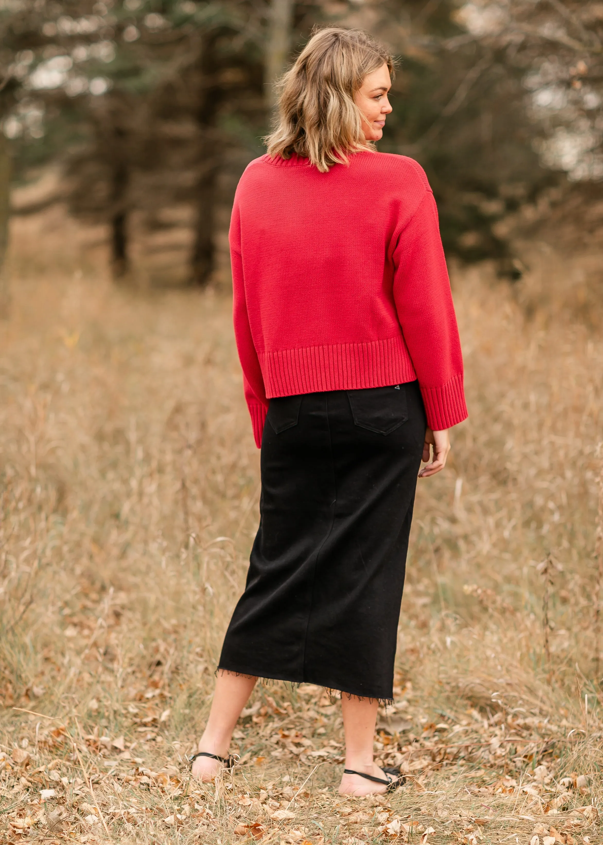 Crewneck Cherry Red Knit Sweater