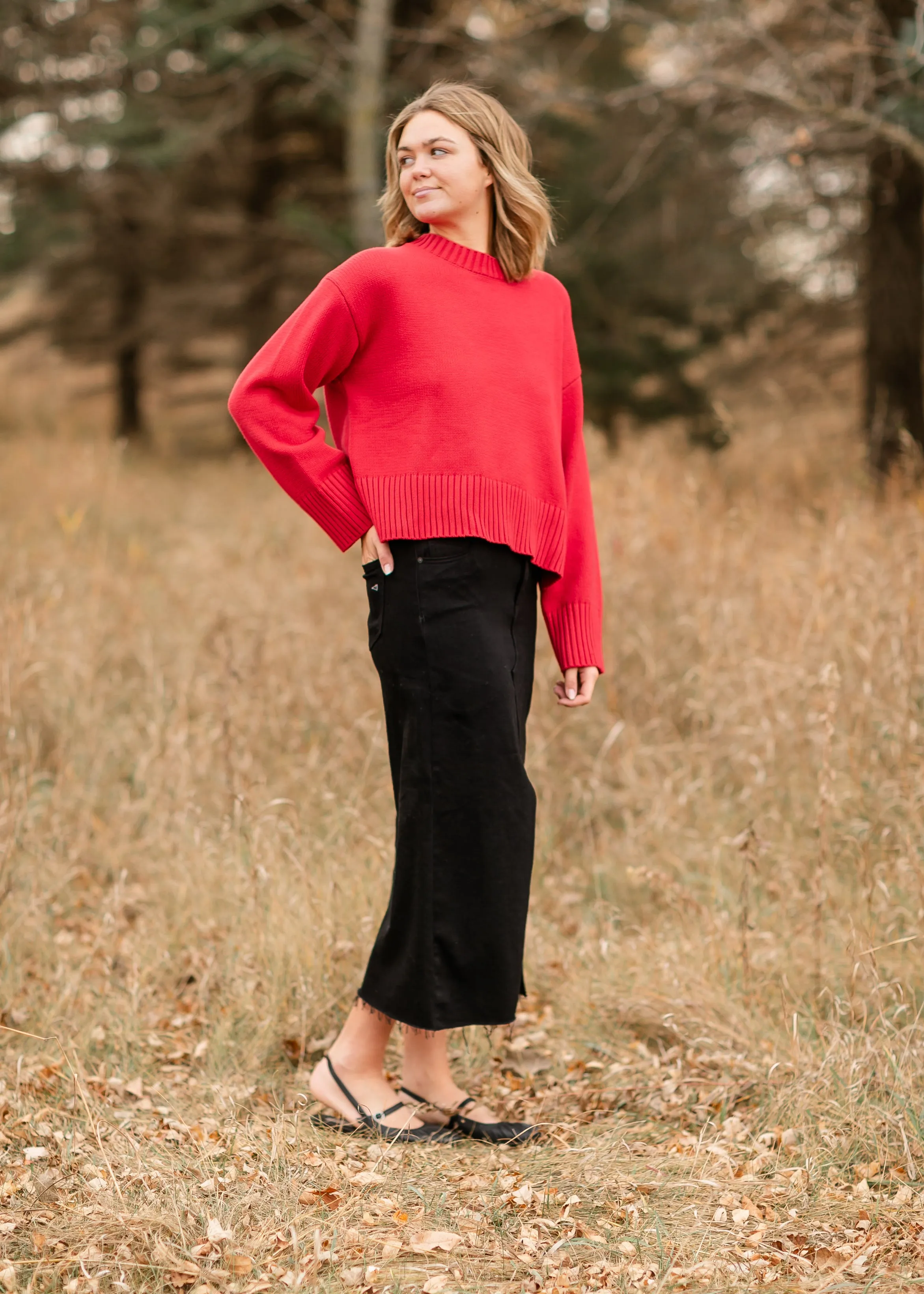 Crewneck Cherry Red Knit Sweater