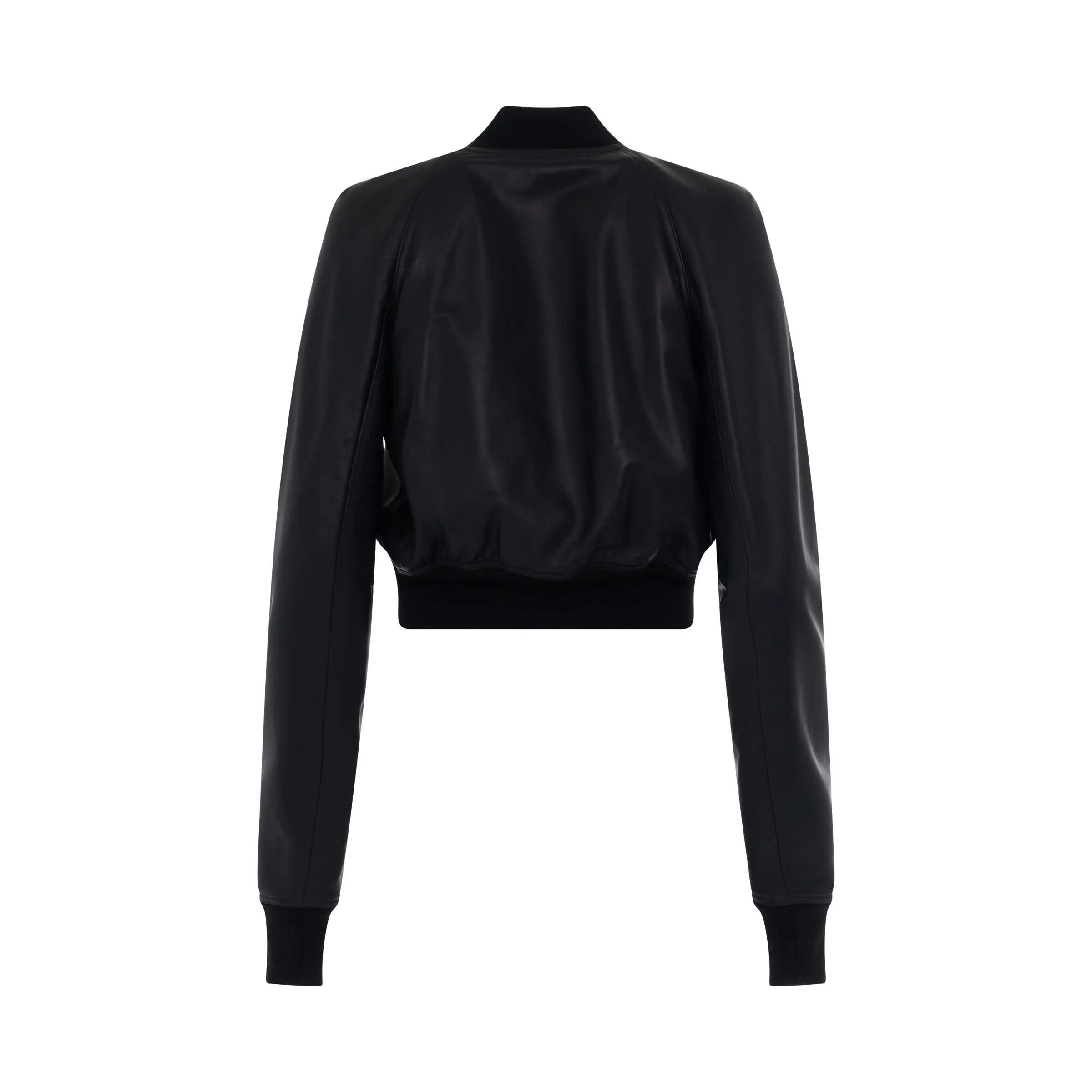 Cropped Flight Leather Jacket in Black