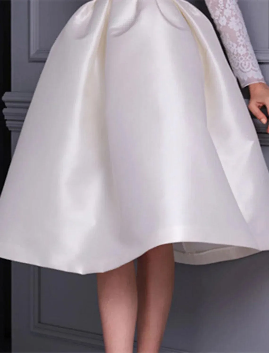 Elegant Dress Wedding Party Birthday Knee Length Long Sleeve Jewel Neck Fall Wedding Guest Satin with Appliques Splicing Cocktail Dresses