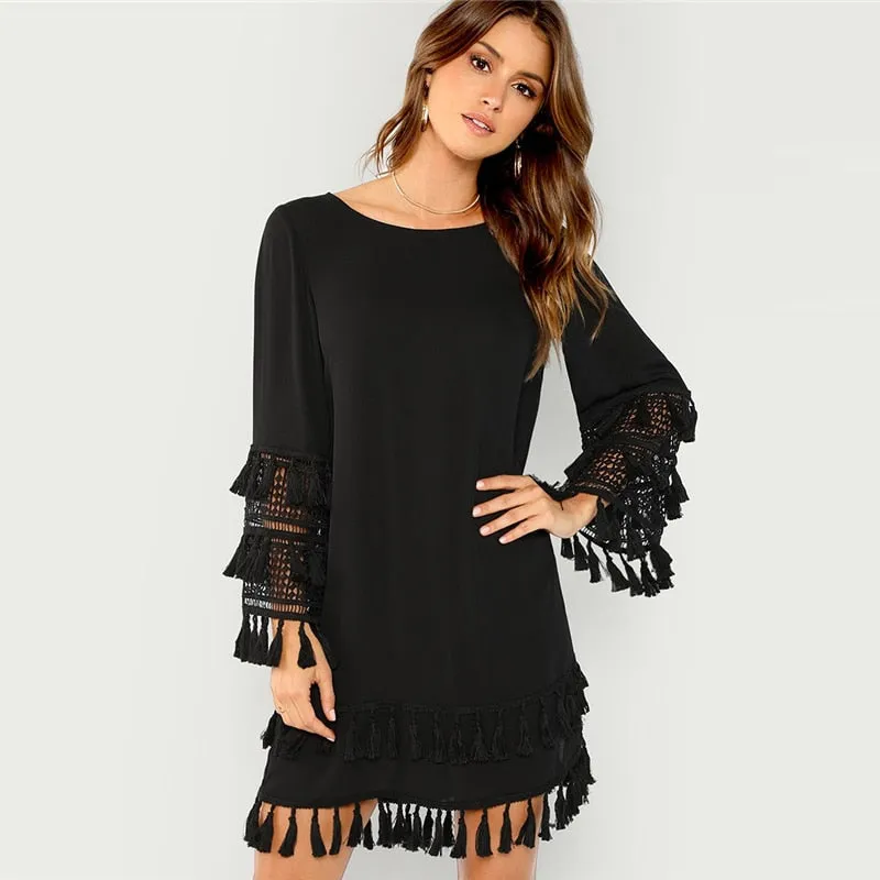 Elegant Fringe Cut Mini Dress