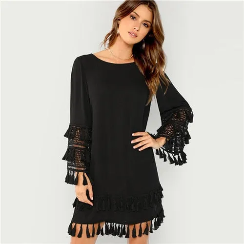 Elegant Fringe Cut Mini Dress
