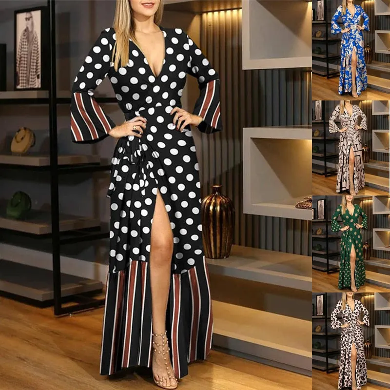 Elegant Printed Long High Split Dress