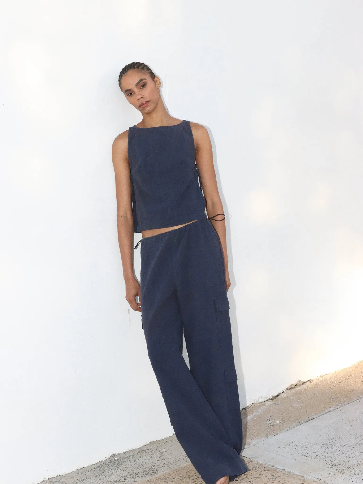 Evie Trousers Navy Cropped