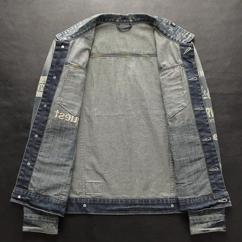 Fall European and American casual print denim jacket male
