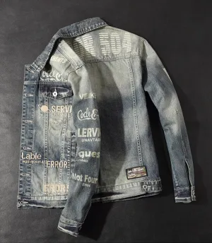 Fall European and American casual print denim jacket male