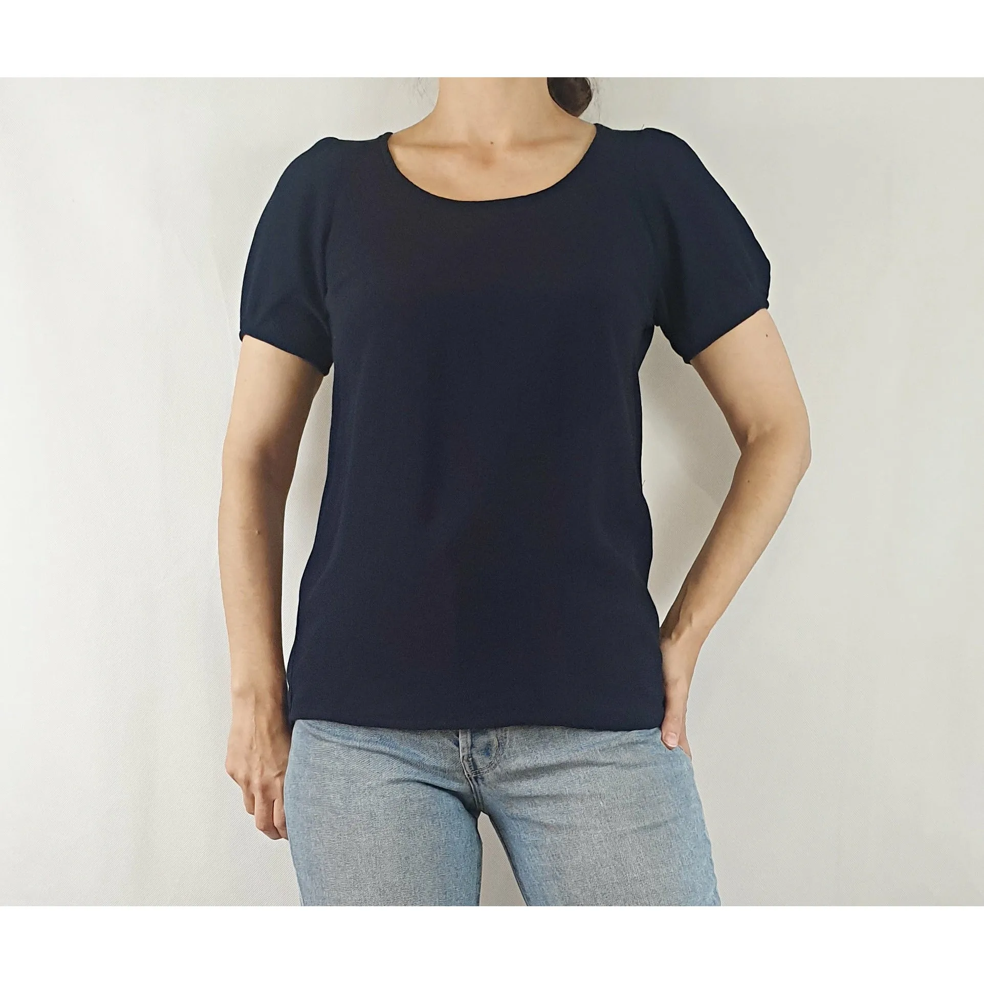 Indigo Australian brand dark navy rayon puffy sleeve tee shirt size 8