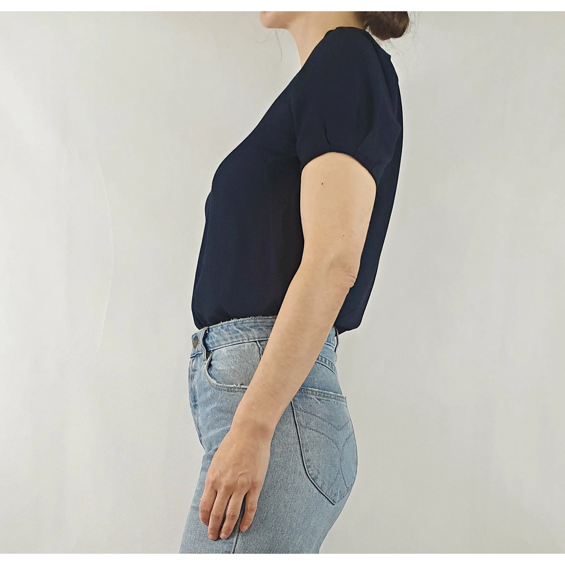 Indigo Australian brand dark navy rayon puffy sleeve tee shirt size 8