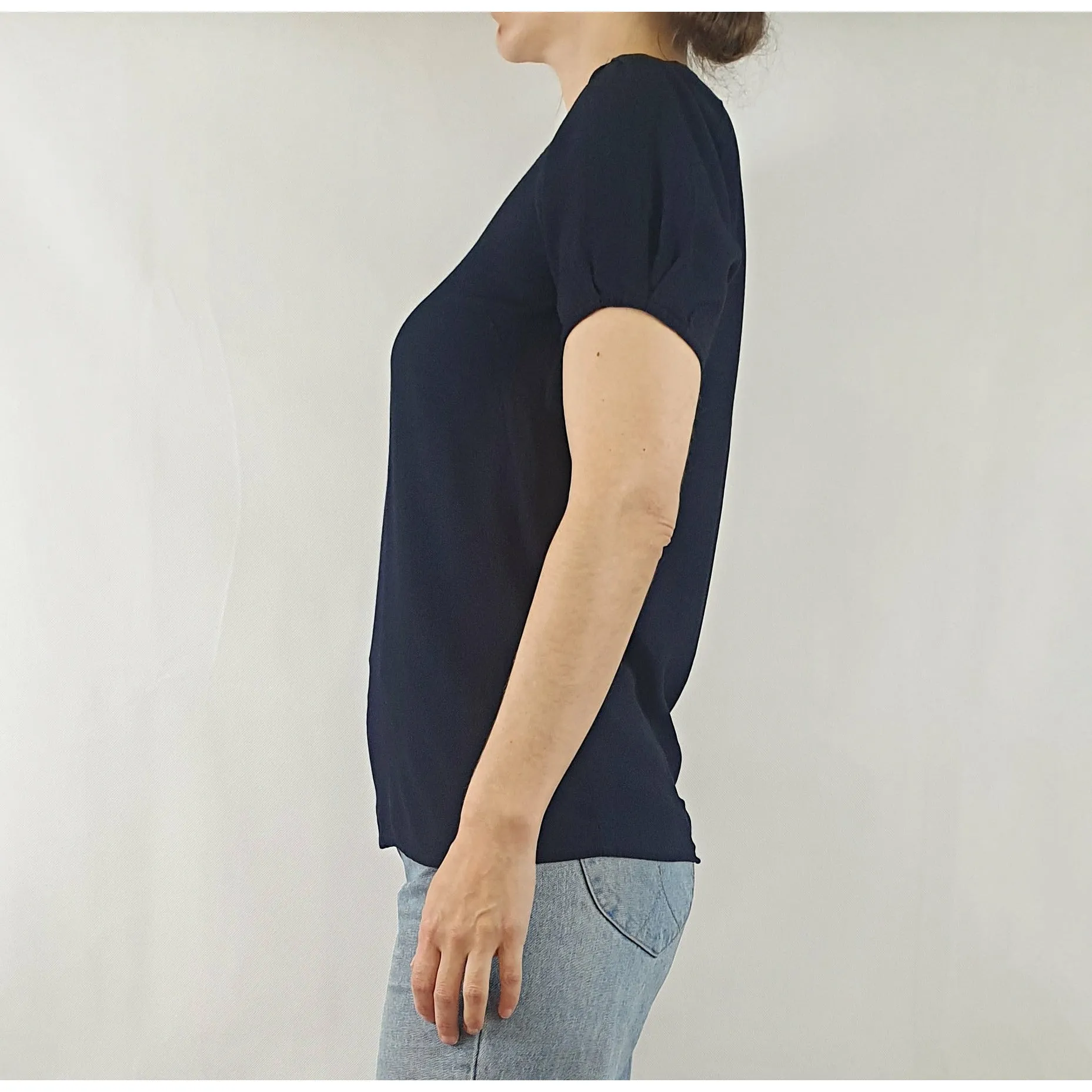 Indigo Australian brand dark navy rayon puffy sleeve tee shirt size 8
