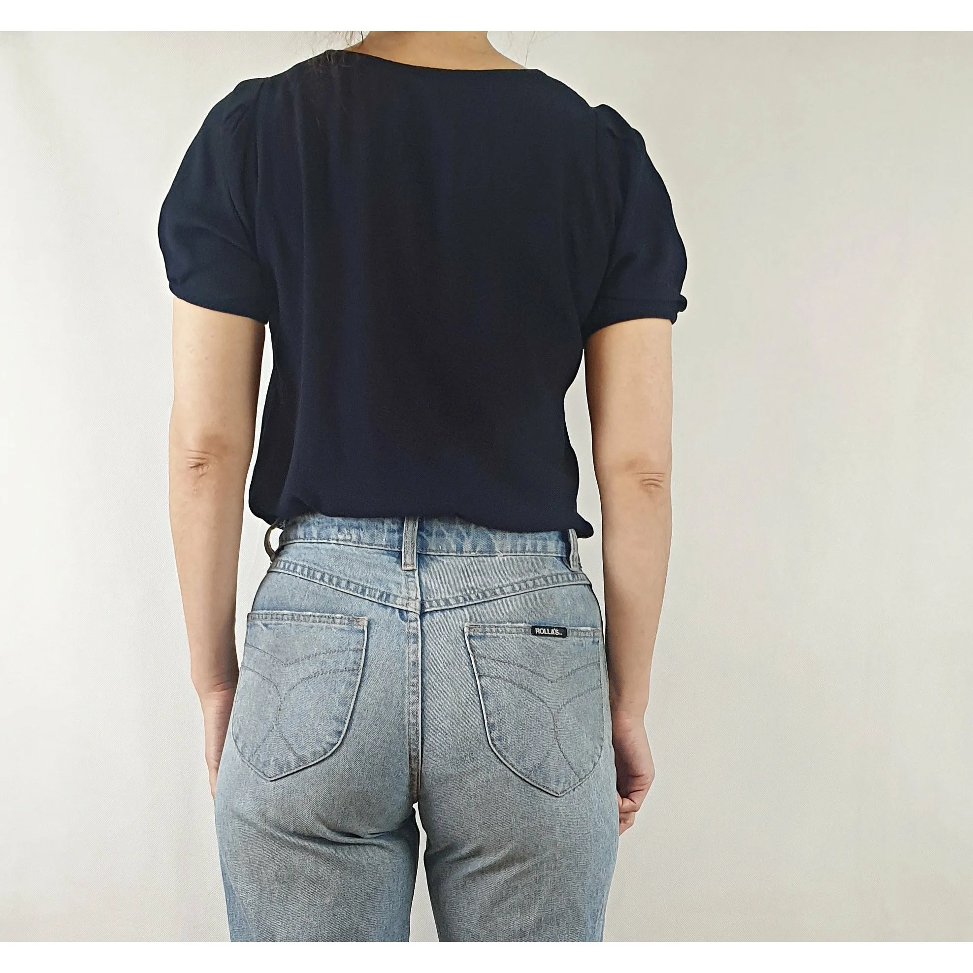 Indigo Australian brand dark navy rayon puffy sleeve tee shirt size 8