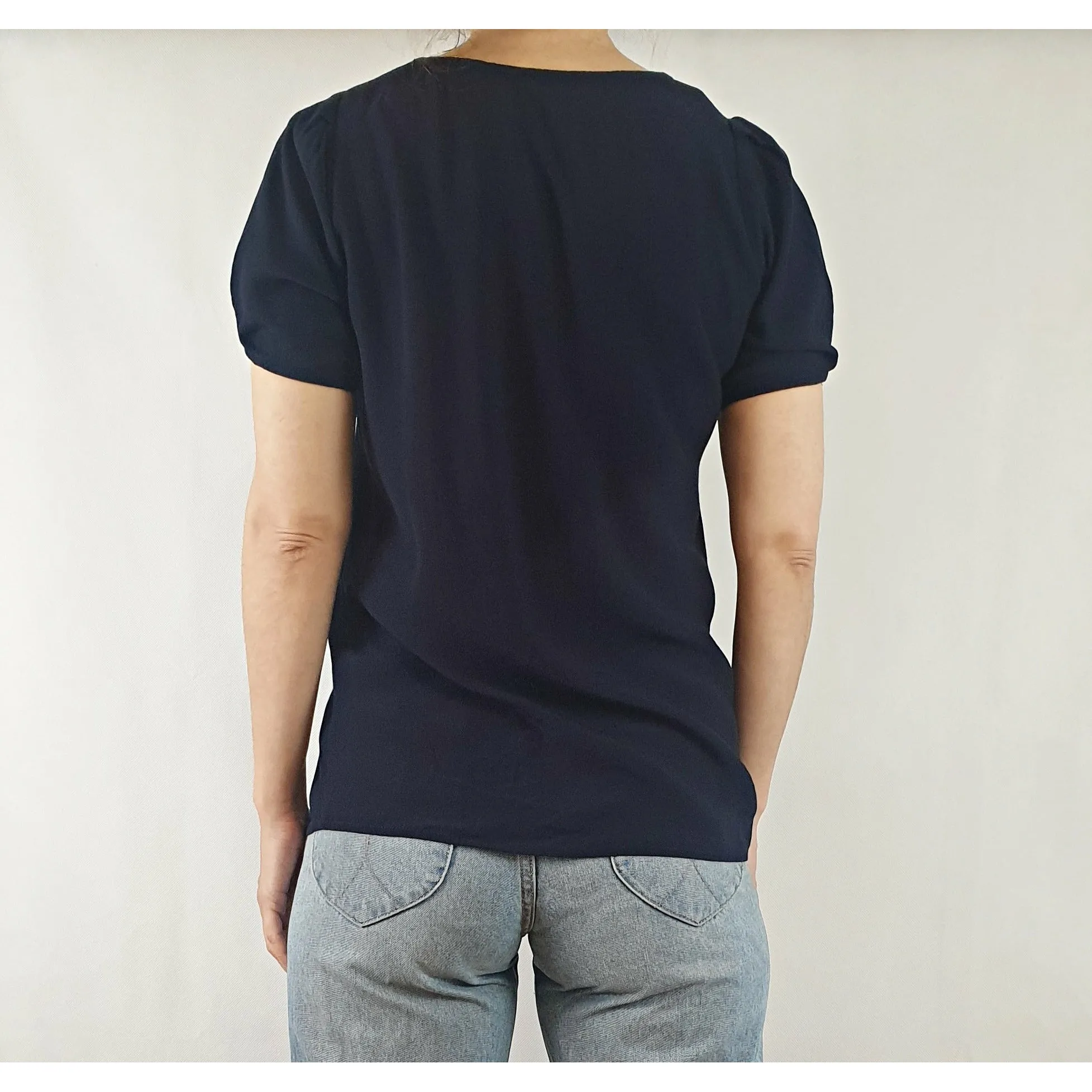 Indigo Australian brand dark navy rayon puffy sleeve tee shirt size 8