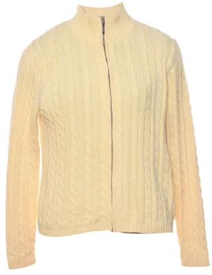 L.L. Bean Pale Yellow Zip-Front Cable Knit Cardigan - M