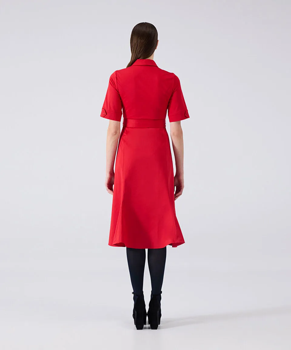 Machka Flower Module Embroidered Shirt Dress Red