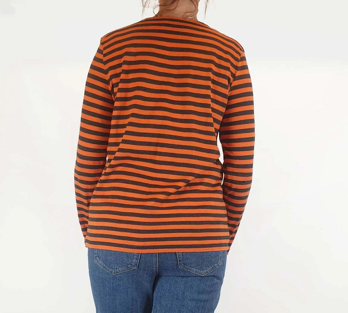 Marimekko orange and black long sleeve top size L, best fits 12-14