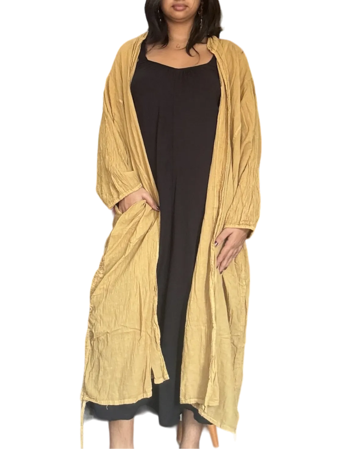 Ochre Cotton Voile Drawstring Cardigan