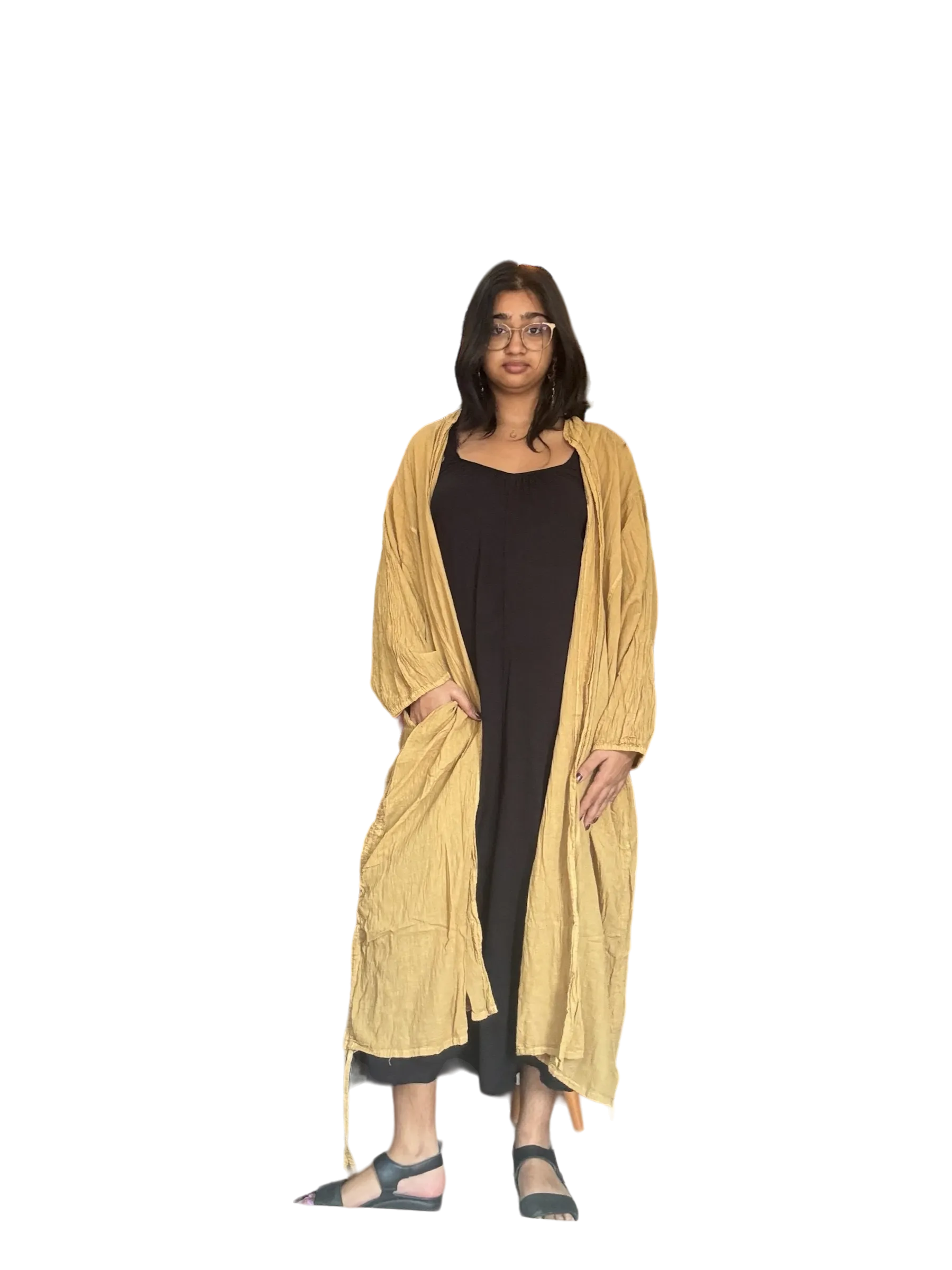 Ochre Cotton Voile Drawstring Cardigan