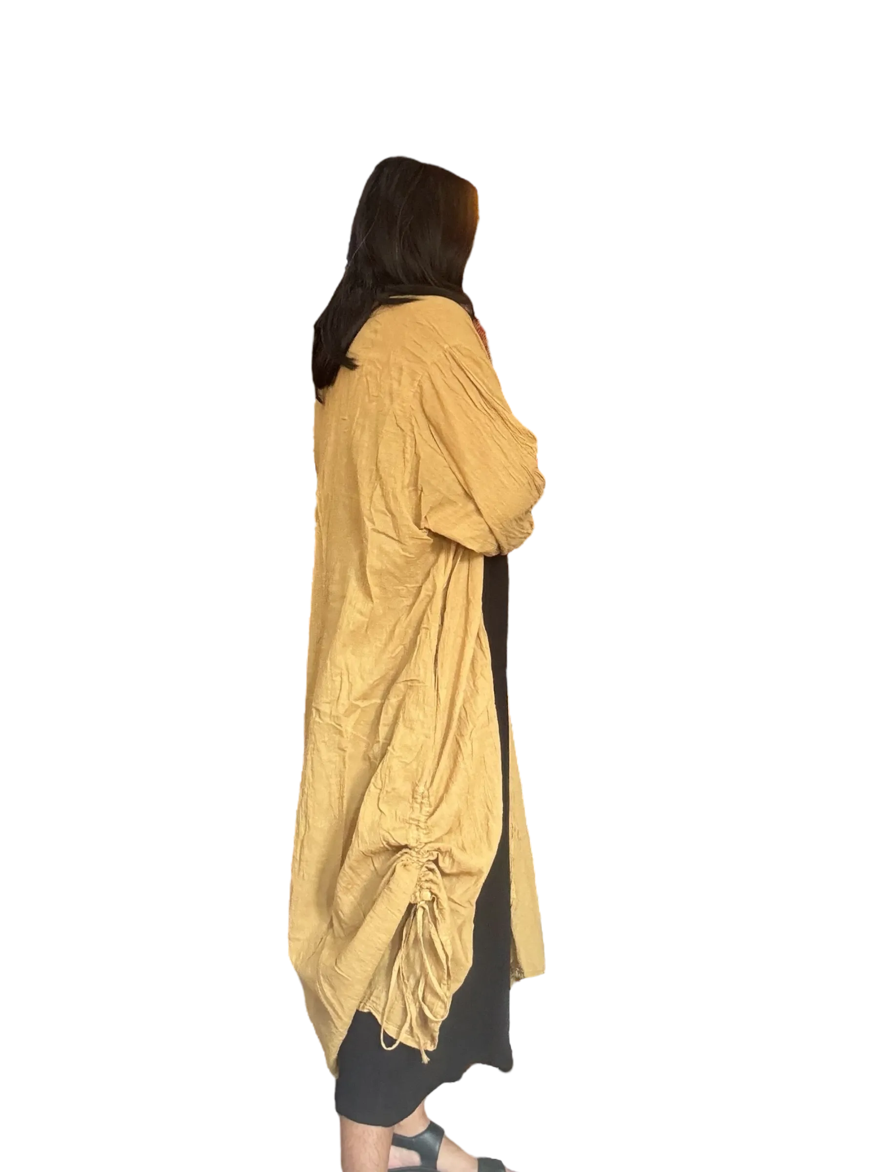 Ochre Cotton Voile Drawstring Cardigan