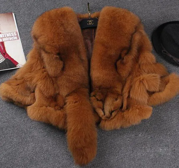 REAL Fox Fur Coat Short female 2020 Winter New Fur Shawl Jacket