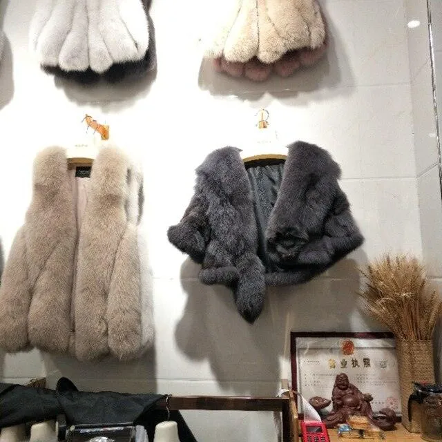 REAL Fox Fur Coat Short female 2020 Winter New Fur Shawl Jacket