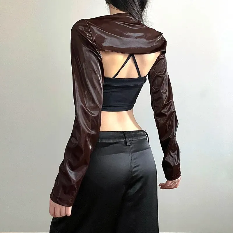 Retro Brown Buckle Metal PU Leather Jacket