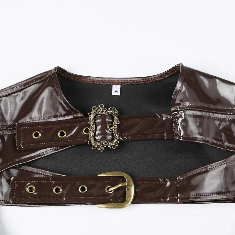 Retro Brown Buckle Metal PU Leather Jacket