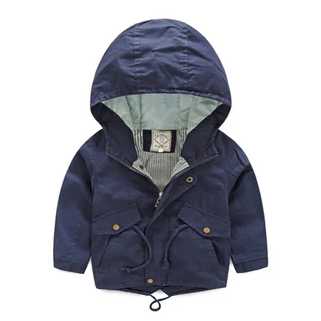 Spring Autumn Children's Cotton Clothes Kids Toddler Boys Hooded Windbreaker Fashion Outerwear