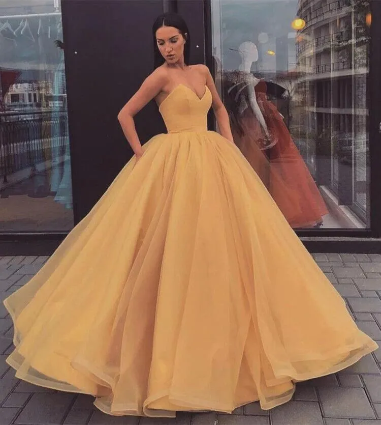 Sweetheart Yellow Long Modest Prom Gown, Long A-line Fashion Prom Dress PFP1547