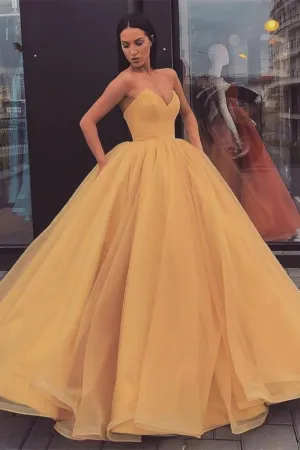 Sweetheart Yellow Long Modest Prom Gown, Long A-line Fashion Prom Dress PFP1547