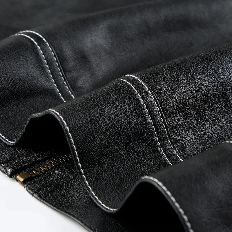Vintage Loose Stripe Stitched Leather Jacket