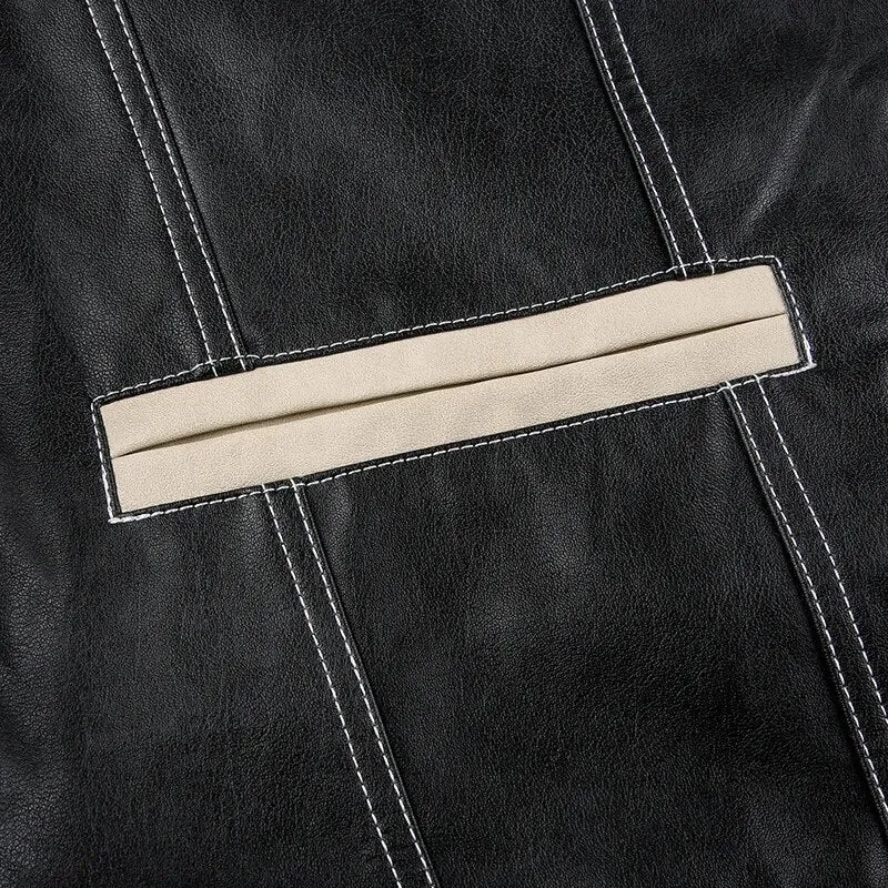 Vintage Loose Stripe Stitched Leather Jacket