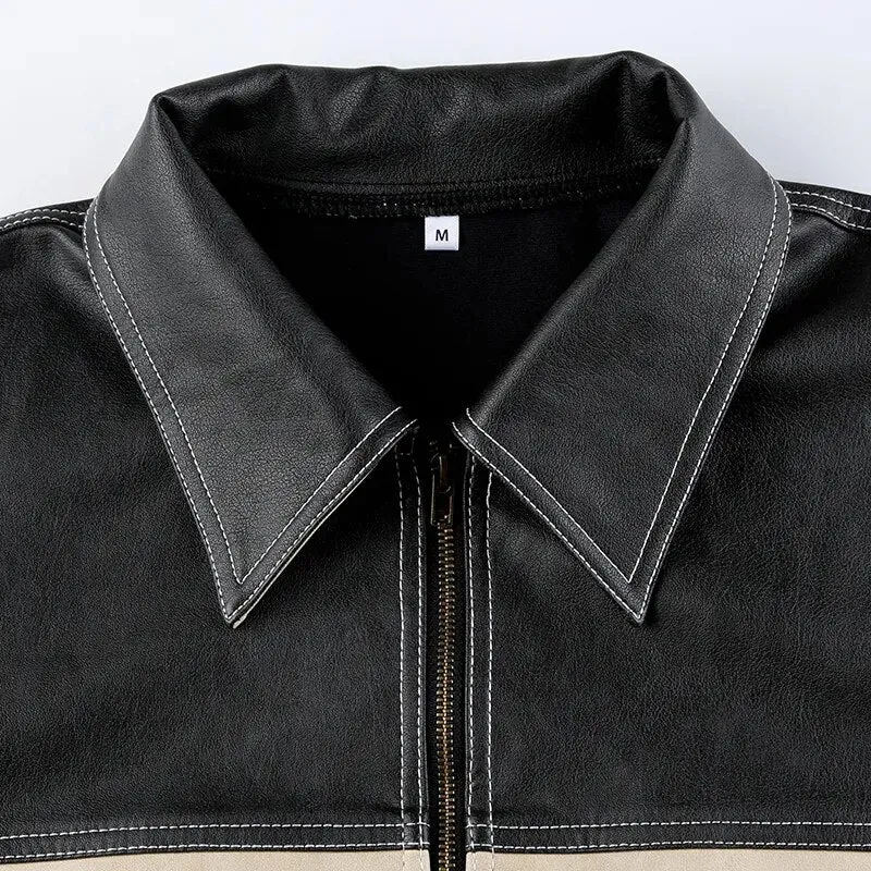 Vintage Loose Stripe Stitched Leather Jacket
