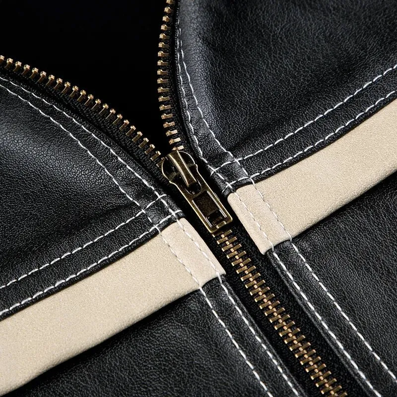 Vintage Loose Stripe Stitched Leather Jacket