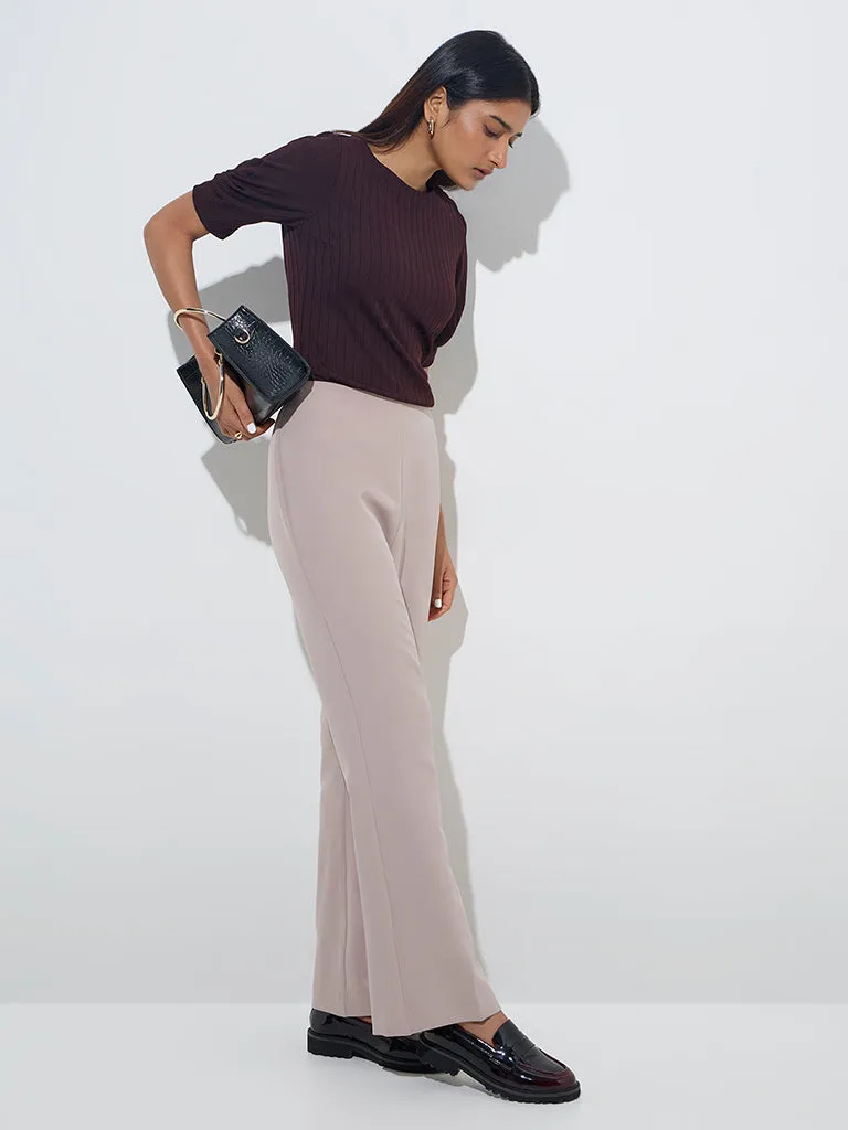 Wardrobe Beige Bootcut High-Rise Trousers