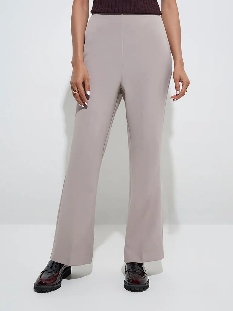Wardrobe Beige Bootcut High-Rise Trousers