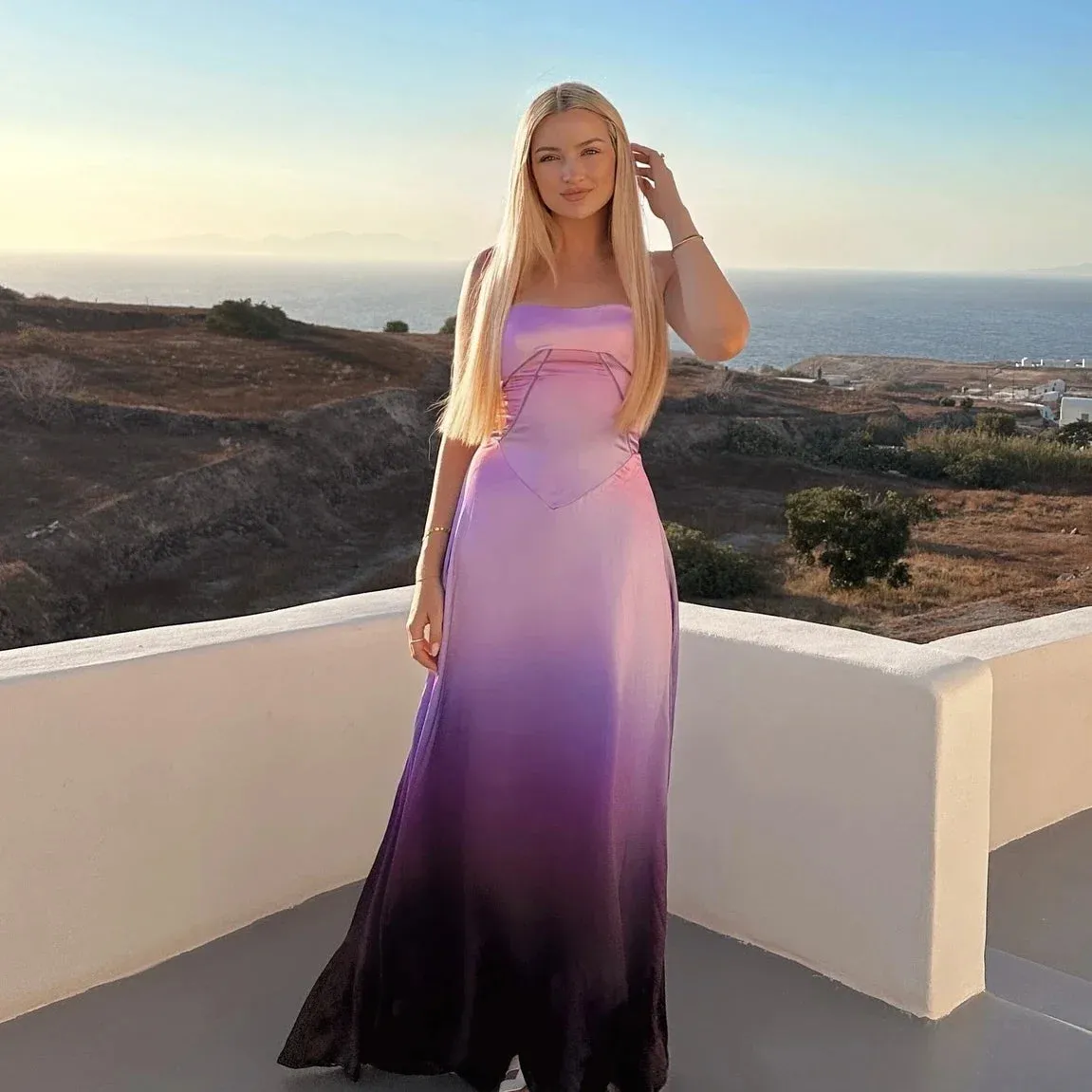 Wenkouban Midi Formal Occasion Dress 2025 New Arrivals Gradient  Lace Up Dress Elegant Spaghetti Strap Wedding Guest Dresses Women-nye outfits