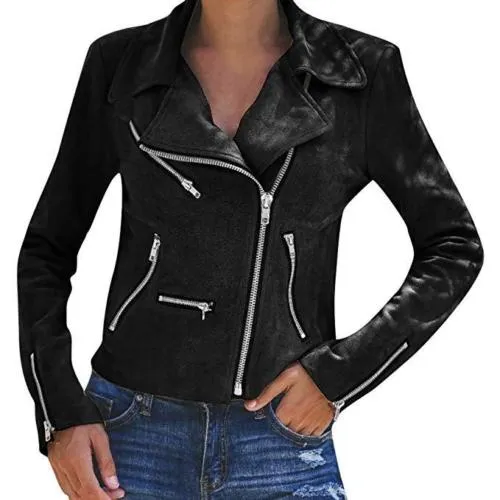 Women's Dress 2019 New Casual Women's Ladies Suede Leather Jacket